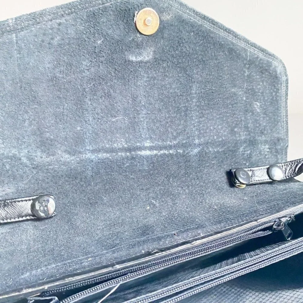 Vintage Eel Skin  Black Convertible Shoulder Clutch Bag - Picture 10 of 11